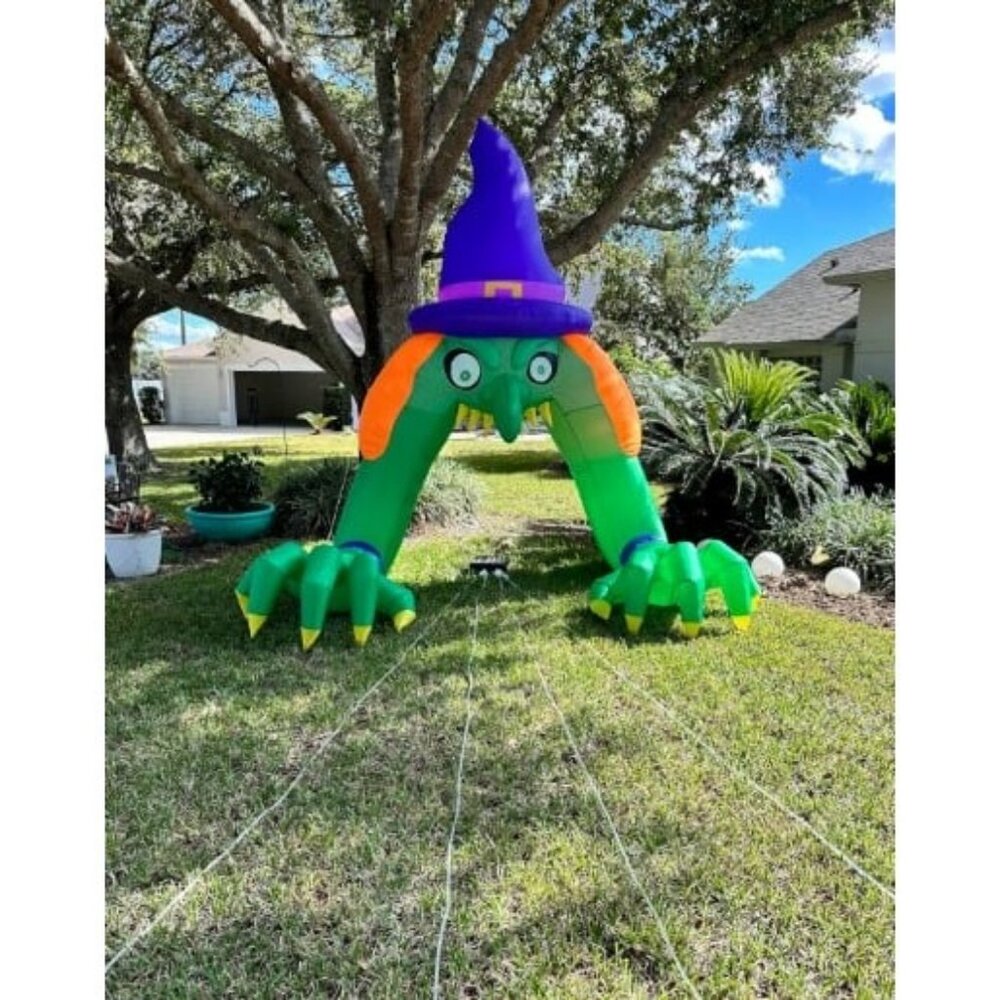 12 FT Tall Halloween Inflatables Green Witch Archway Outdoor Decorations